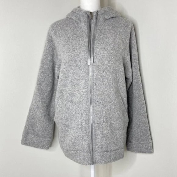 Lululemon So Sherpa Silver Wool Hooded Full Zip Teddy Boucle Grey Jacket Size 6 - Picture 3 of 8